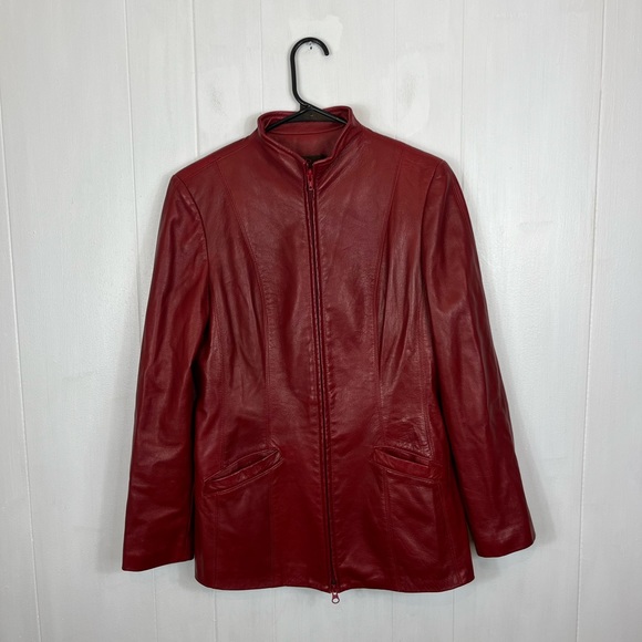 Danier Cherry Red Leather Jacket Sz XS - Picture 1 of 9